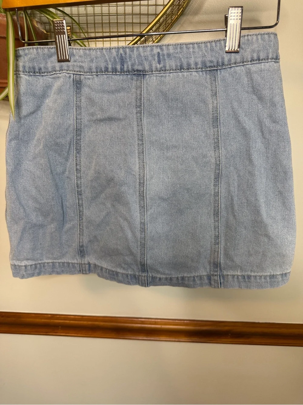 Light Blue Denim Zip-Front Mini Skirt